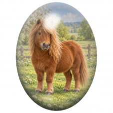 Cabochon en Verre Illustré Poney Roux dans une Prairie Fleurie 13x18, 18x25 ou 30x40mm pour la Création de Bijoux Fantaisie - DI
