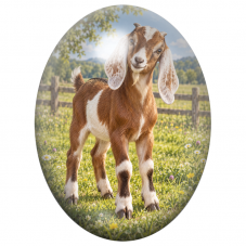 Cabochon en Verre Illustré Chevreau Brun et Blanc dans la Prairie 13x18, 18x25 ou 30x40mm pour la Création de Bijoux Fantaisie -