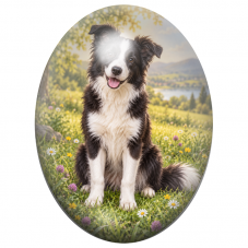 Cabochon en Verre Illustré Border Collie dans une Prairie Fleurie 13x18, 18x25 ou 30x40mm pour la Création de Bijoux Fantaisie -