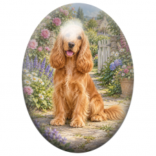 Cabochon en Verre Illustré Cocker Roux dans un Jardin Anglais 13x18, 18x25 ou 30x40mm pour la Création de Bijoux Fantaisie - DIY