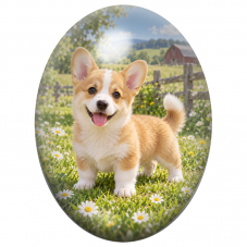 Cabochon en Verre Illustré Chiot Corgi dans une Prairie de Pâquerettes 13x18, 18x25 ou 30x40mm pour la Création de Bijoux Fantai