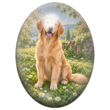 Cabochon en Verre Illustré Golden Retriever dans une Prairie au Soleil 13x18, 18x25 ou 30x40mm pour la Création de Bijoux Fantai