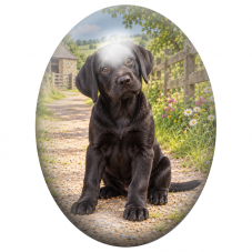 Cabochon en Verre Illustré Chiot Labrador Noir sur un Chemin de Ferme 13x18, 18x25 ou 30x40mm pour la Création de Bijoux Fantais