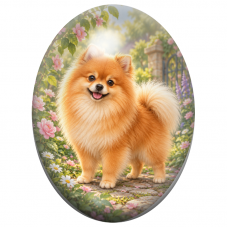Cabochon en Verre Illustré Spitz Nain Roux dans un Jardin Fleuri 13x18, 18x25 ou 30x40mm pour la Création de Bijoux Fantaisie - 