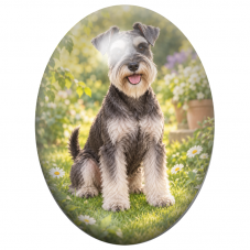 Cabochon en Verre Illustré Schnauzer Gris dans une Prairie Fleurie 13x18, 18x25 ou 30x40mm pour la Création de Bijoux Fantaisie 