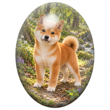 Cabochon en Verre Illustré Shiba Inu dans un Sous-Bois Fleuri 13x18, 18x25 ou 30x40mm pour la Création de Bijoux Fantaisie - DIY