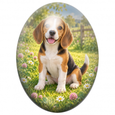 Cabochon en Verre Illustré Chiot Beagle dans une Prairie de Trèfle 13x18, 18x25 ou 30x40mm pour la Création de Bijoux Fantaisie 