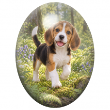 Cabochon en Verre Illustré Chiot Beagle Courant dans les Sous-Bois 13x18, 18x25 ou 30x40mm pour la Création de Bijoux Fantaisie 