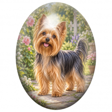 Cabochon en Verre Illustré Yorkshire Terrier dans un Jardin de Roses 13x18, 18x25 ou 30x40mm pour la Création de Bijoux Fantaisi