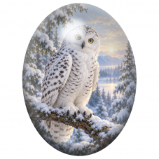 Cabochon en Verre Illustré Harfang des Neiges au Soleil Couchant 13x18, 18x25 ou 30x40mm pour la Création de Bijoux Fantaisie - 