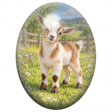 Cabochon en Verre Illustré Chevreau Blanc et Brun dans la Prairie 13x18, 18x25 ou 30x40mm pour la Création de Bijoux Fantaisie -