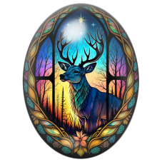 Cabochon en Verre Illustré Cerf Coloré Façon Vitrail dans la Forêt 13x18, 18x25 ou 30x40mm pour la Création de Bijoux Fantaisie 