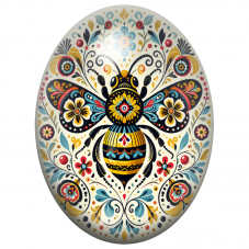 Cabochon en Verre Illustré Abeille Folklorique aux Fleurs Colorées 13x18, 18x25 ou 30x40mm pour la Création de Bijoux Fantaisie 