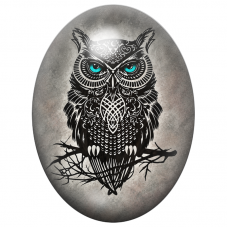 Cabochon en Verre Illustré Hibou Noir Ornemental aux Yeux Turquoise 13x18, 18x25 ou 30x40mm pour la Création de Bijoux Fantaisie
