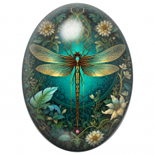Cabochon en Verre Illustré Libellule Dorée dans un Jardin Émeraude 13x18, 18x25 ou 30x40mm pour la Création de Bijoux Fantaisie 