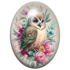 Cabochon en Verre Illustré Hibou Fleuri aux Nuances Pastel 13x18, 18x25 ou 30x40mm pour la Création de Bijoux Fantaisie - DIY