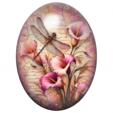 Cabochon en Verre Illustré Libellule Vintage aux Arums Roses 13x18, 18x25 ou 30x40mm pour la Création de Bijoux Fantaisie - DIY