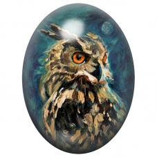 Cabochon en Verre Illustré Hibou Peint sous la Lune Bleue 13x18, 18x25 ou 30x40mm pour la Création de Bijoux Fantaisie - DIY