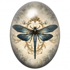 Cabochon en Verre Illustré Libellule Bleue au Style Steampunk 13x18, 18x25 ou 30x40mm pour la Création de Bijoux Fantaisie - DIY