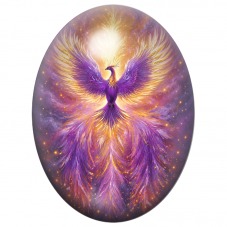 Cabochon en Verre Illustré Phénix Violet aux Ailes de Lumière 13x18, 18x25 ou 30x40mm pour la Création de Bijoux Fantaisie - DIY