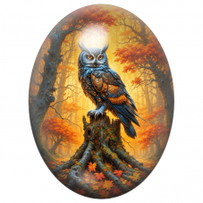 Cabochon en Verre Illustré Hibou Steampunk dans la Forêt d’Automne 13x18, 18x25 ou 30x40mm pour la Création de Bijoux Fantaisie 