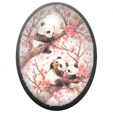 Cabochon en Verre Illustré Pandas dans les Fleurs de Cerisier 13x18, 18x25 ou 30x40mm pour la Création de Bijoux Fantaisie - DIY