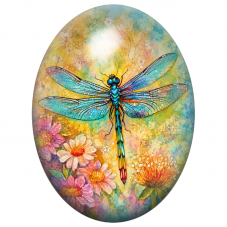 Cabochon en Verre Illustré Libellule Turquoise et Fleurs à l’Aquarelle 13x18, 18x25 ou 30x40mm pour la Création de Bijoux Fantai