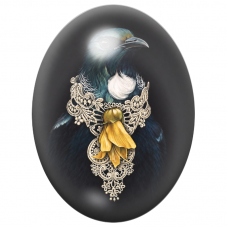 Cabochon en Verre Illustré Oiseau Noir au Bijou de Dentelle 13x18, 18x25 ou 30x40mm pour la Création de Bijoux Fantaisie - DIY