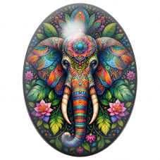 Cabochon en Verre Illustré Éléphant Mandala aux Couleurs Vives 13x18, 18x25 ou 30x40mm pour la Création de Bijoux Fantaisie - DI