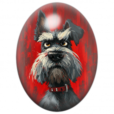 Cabochon en Verre Illustré Schnauzer Noir sur Fond Rouge 13x18, 18x25 ou 30x40mm pour la Création de Bijoux Fantaisie - DIY