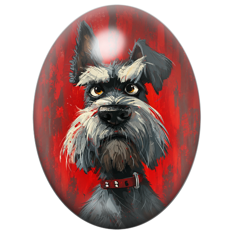 Cabochon en Verre Illustré Schnauzer Noir sur Fond Rouge 13x18, 18x25 ou 30x40mm