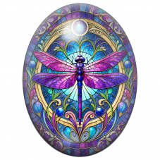 Cabochon en Verre Illustré Libellule Violette Façon Vitrail Art Nouveau 13x18, 18x25 ou 30x40mm pour la Création de Bijoux Fanta