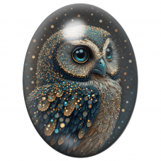 Cabochon en Verre Illustré Chouette Précieuse aux Reflets Turquoise et Or 13x18, 18x25 ou 30x40mm pour la Création de Bijoux Fan