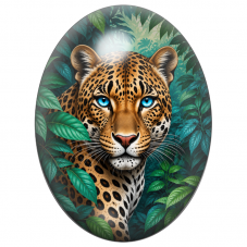 Cabochon en Verre Illustré Léopard aux Yeux Bleus dans la Jungle 13x18, 18x25 ou 30x40mm pour la Création de Bijoux Fantaisie - 