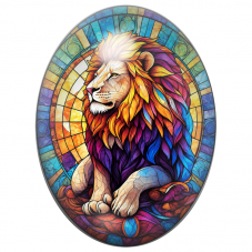 Cabochon en Verre Illustré Lion Multicolore Façon Vitrail 13x18, 18x25 ou 30x40mm pour la Création de Bijoux Fantaisie - DIY