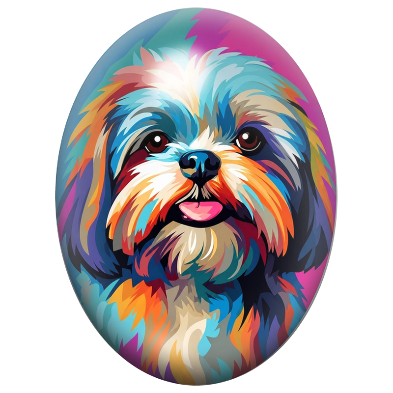 Cabochon en Verre Illustré Shih Tzu Pop Art Multicolore 13x18, 18x25 ou 30x40mm