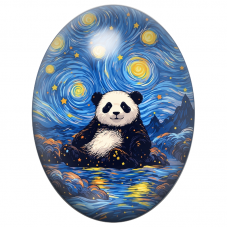 Cabochon en Verre Illustré Panda sous un Ciel à la Nuit Étoilée 13x18, 18x25 ou 30x40mm pour la Création de Bijoux Fantaisie - D
