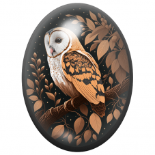 Cabochon en Verre Illustré Effraie aux Feuilles Cuivrées sur Fond Noir 13x18, 18x25 ou 30x40mm pour la Création de Bijoux Fantai