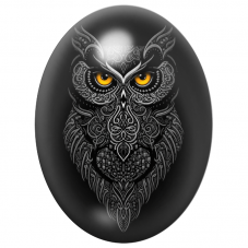 Cabochon en Verre Illustré Hibou Noir Ornemental aux Yeux Dorés 13x18, 18x25 ou 30x40mm pour la Création de Bijoux Fantaisie - D