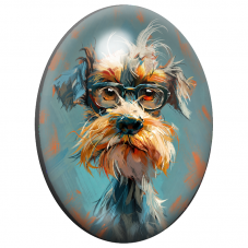 Cabochon en Verre Illustré Schnauzer à Lunettes Peint en Couleurs 13x18, 18x25 ou 30x40mm pour la Création de Bijoux Fantaisie -