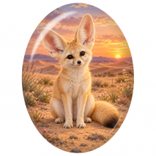 Cabochon en Verre Illustré Fennec dans le Désert au Soleil Couchant 13x18, 18x25 ou 30x40mm pour la Création de Bijoux Fantaisie