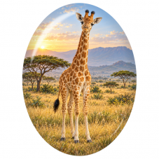 Cabochon en Verre Illustré Girafe dans la Savane au Soleil Couchant 13x18, 18x25 ou 30x40mm pour la Création de Bijoux Fantaisie