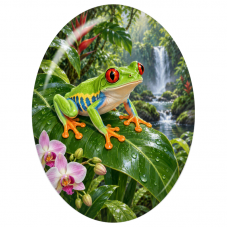 Cabochon en Verre Illustré Grenouille aux Yeux Rouges dans la Jungle 13x18, 18x25 ou 30x40mm pour la Création de Bijoux Fantaisi