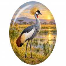Cabochon en Verre Illustré Grue Couronnée dans la Savane 13x18, 18x25 ou 30x40mm pour la Création de Bijoux Fantaisie - DIY