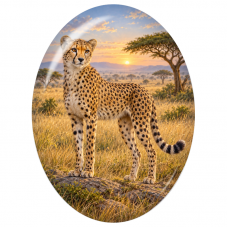Cabochon en Verre Illustré Guépard sur un Rocher dans la Savane 13x18, 18x25 ou 30x40mm pour la Création de Bijoux Fantaisie - D