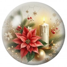 Cabochon en Verre Illustré Bougie au Poinsettia Rouge 12 à 25mm pour la Création de Bijoux Fantaisie - DIY