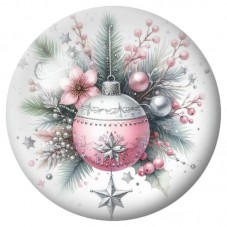 Cabochon en Verre Illustré Boule Rose aux Branches de Sapin 12 à 25mm pour la Création de Bijoux Fantaisie - DIY