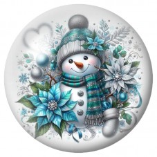 Cabochon en Verre Illustré Bonhomme de Neige Bleu Fleuri 12 à 25mm pour la Création de Bijoux Fantaisie - DIY