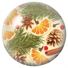 Cabochon en Verre Illustré Oranges et Branches de Sapin 12 à 25mm pour la Création de Bijoux Fantaisie - DIY