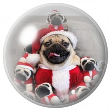 Cabochon en Verre Illustré Bouledogue en Père Noël 12 à 25mm pour la Création de Bijoux Fantaisie - DIY